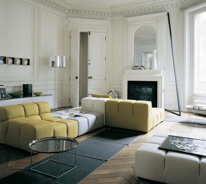 Yellow white sectional sofa