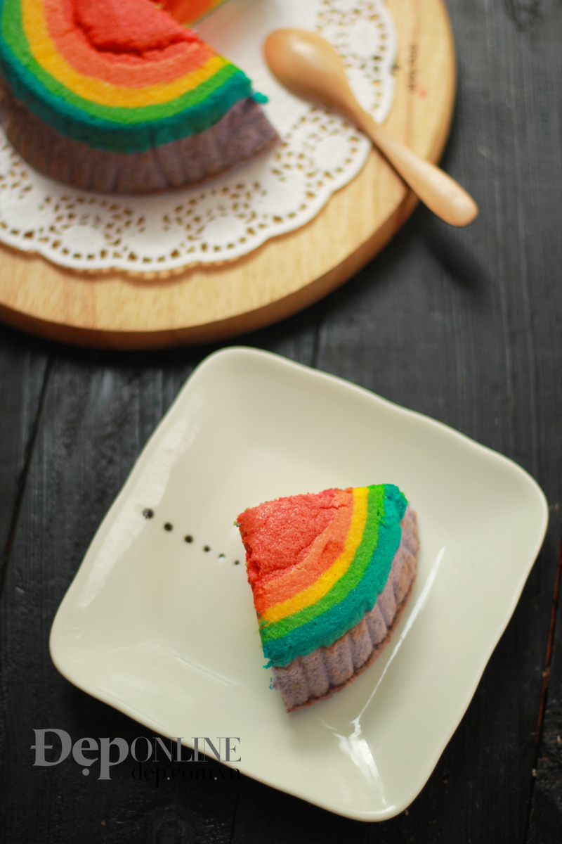 công thức bánh bông lan cầu vồng; rainbow cake; bánh cầu vồng