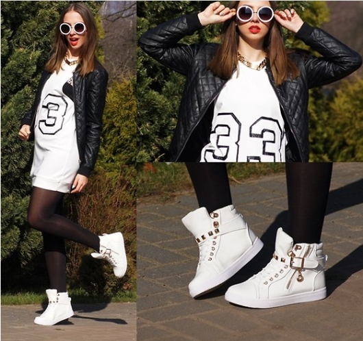 mini tank dress, bomber jacket, wedge sneakers, sporty chic