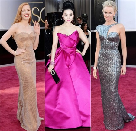 Các ngôi sao Jessica Chastain, Phạm Băng Băng và Naomi Watts trên thảm đỏ Oscar 2013