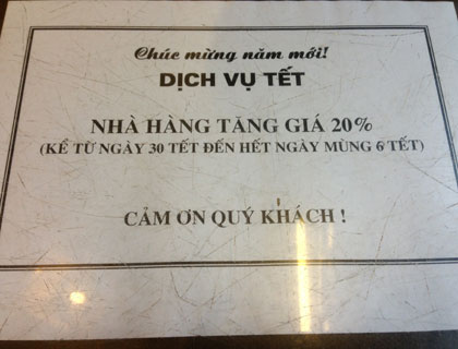 Giá dịch vụ tăng 20%