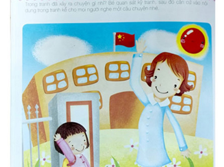 Sách dành cho trẻ em chuẩn bị vào lớp 1 có in cờ Trung Quốc. (Ảnh