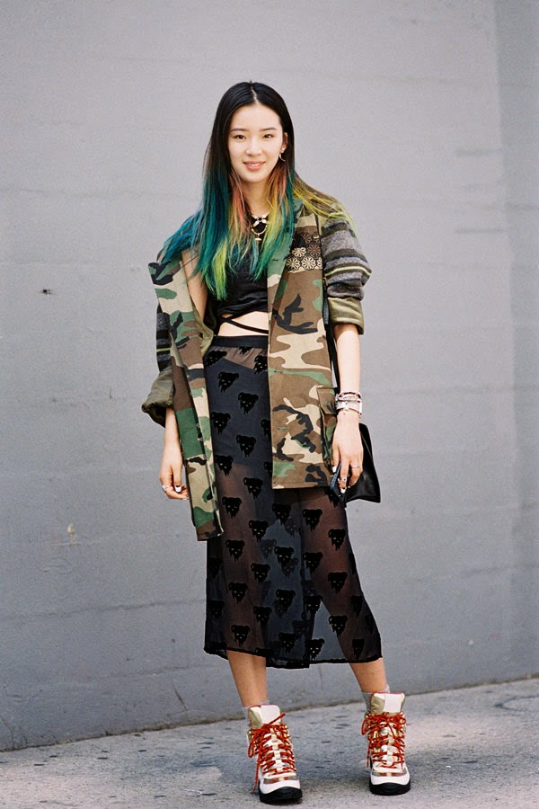 Irene Kim, Hàn Quốc, tín đồ thời trang, street style, phong cách, cá tính, ombre, denim, color block, áo khoác