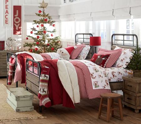 giáng sinh, trang hoàng, ông già Noel, phòng ngủ, giường đẹp