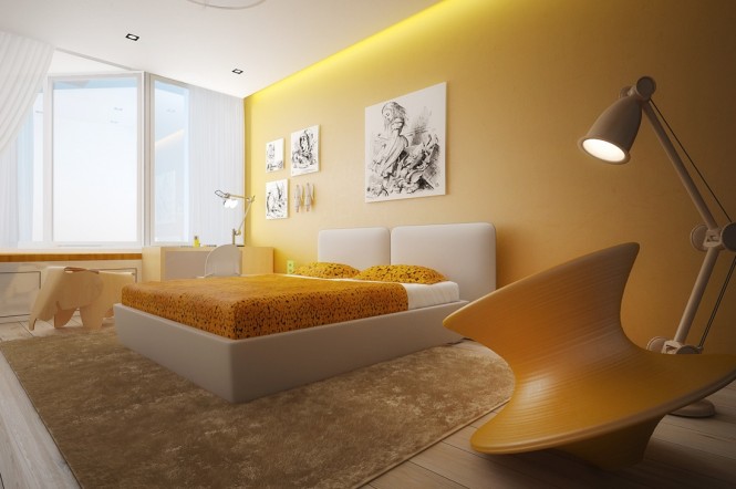 Yellow white bedroom color scheme