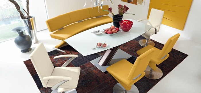 modern yellow leather dining set