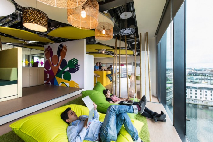 'Bean bag' seating, shown here, enables employees to kick back and relax while waiting for that next big idea to come.