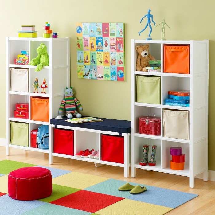 Cube storage in primary colors child's playroom