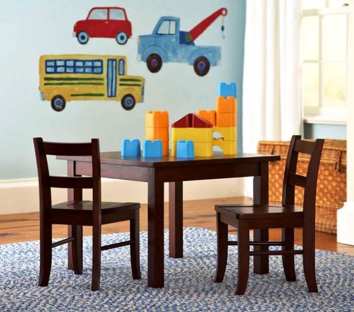 Pottery Barn Child's room table chairs and truck wall decals
