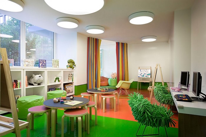 retro shagpile chairs child's playroom and homework space exaggerated lighting