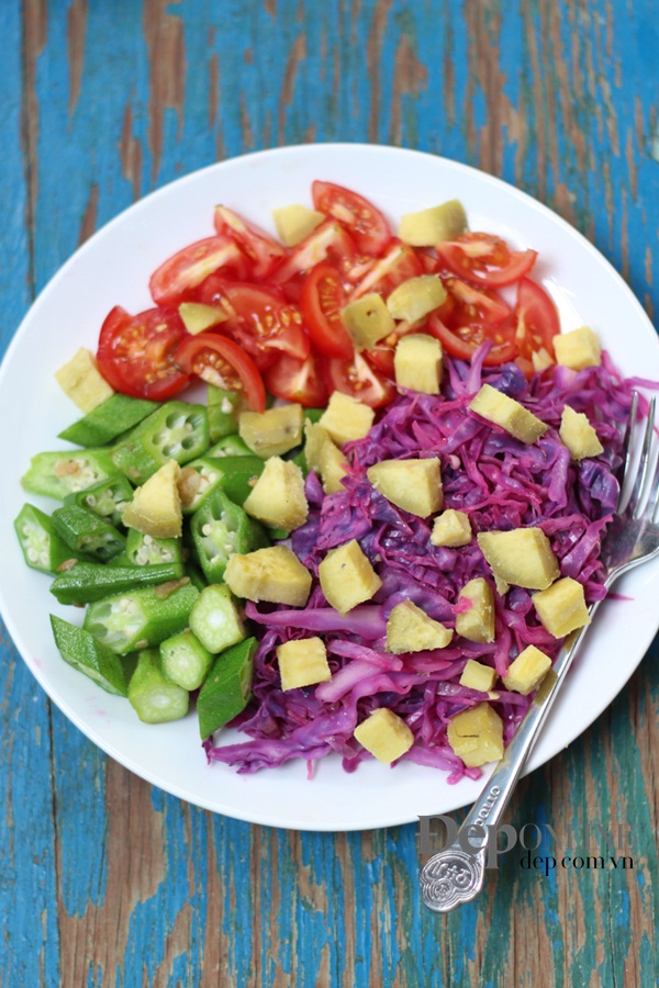 salad khoai lang, salad bắp cải tím, món salad ngon, salad mùa hè