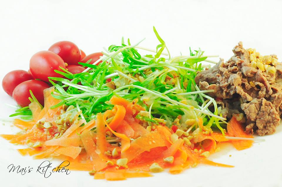 salad rau mầm thịt bò