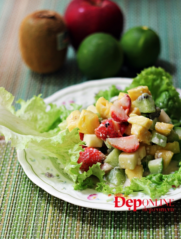 salad trái cây, salad hoa quả, cách làm salad hoa quả, salad kiwi, salad dâu