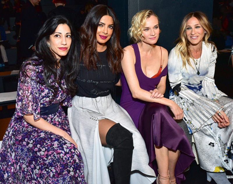 NEW YORK, NY - FEBRUARY 12:  (L-R) Huma Abedin, Priyanka Chopra, Diane Kruger and Sarah Jessica Parker attends the Prabal Gurung show during New York Fashion Week at Skylight Clarkson Sq on February 12, 2017 in New York City. (Photo by Sean Zanni/Patrick McMullan via Getty Images)