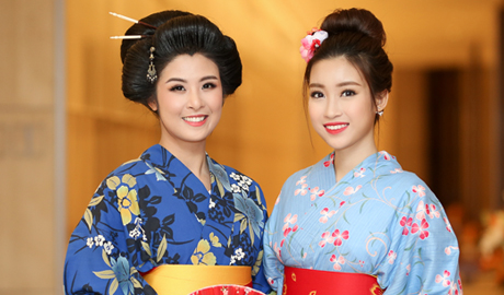Hoa hậu Ngọc Hân và Mỹ Linh xinh đẹp trong trang phục Kimono