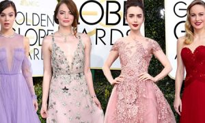 Lily Collins, Emma Stone “khuynh đảo” thảm đỏ Lễ trao giải Quả cầu vàng 2017