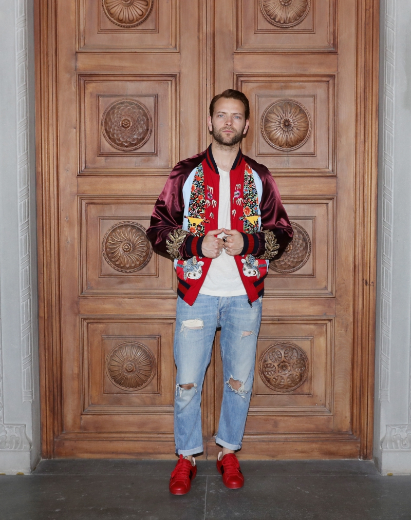 arrives at the Gucci Cruise 2018 fashion show at Palazzo Pitti on May 29, 2017 in Florence, Italy.