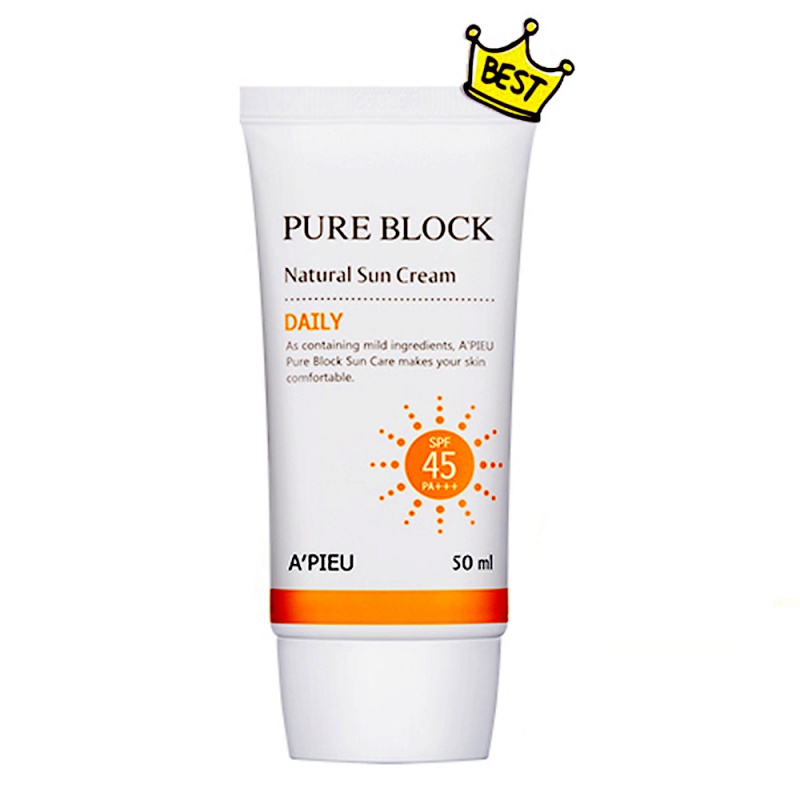  A’pieu Pure Block Natural là loại kem chống nắng có giá thành bình dân, phù hợp với mọi làn da. Giá tham khảo: 270.000VND