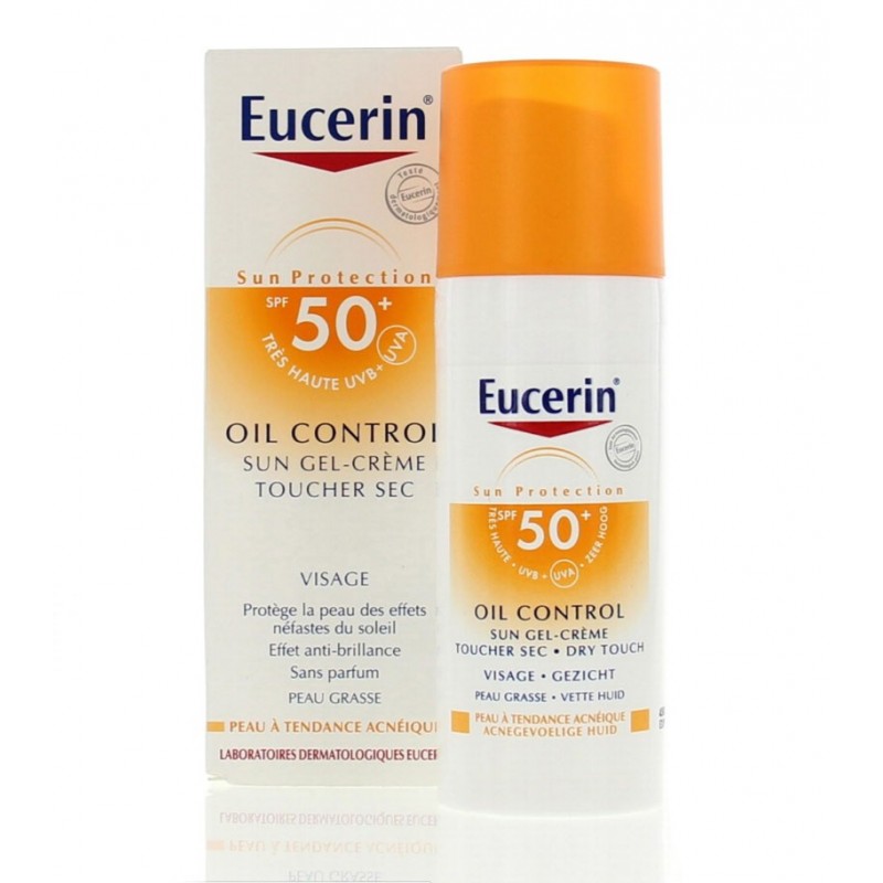 Eucerin Sun Gel-Creme Oil Control SPF 50+ chứa L-Carnitine giúp điều tiết bã nhờn, thấm nhanh không gây bết dính. Giá tham khảo: 480.000VND