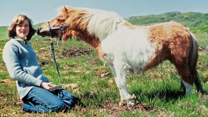 Công nương chụp ảnh cùng chú ngựa Souffle tại nhà mẹ ở Scotland vào mùa Hè năm 1974.