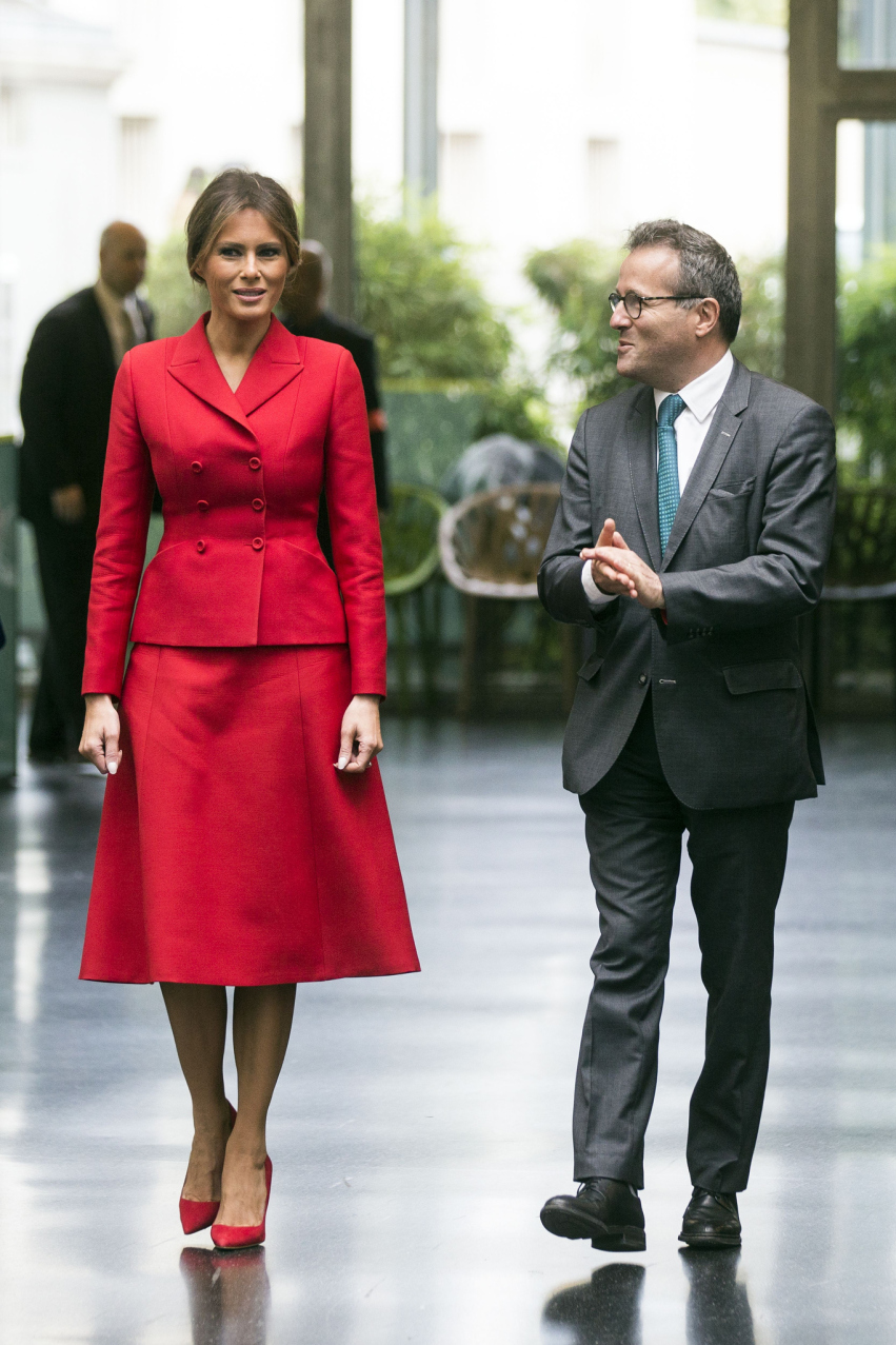 Mandatory Credit: Photo by ETIENNE LAURENT/EPA/REX/Shutterstock (8959595a) Melania Trump US First Lady Melania Trump visits sick children at the Necker Hospital in Paris, France - 13 Jul 2017 US First Lady Melania Trump arrives to visit sick children at the Necker Hospital in Paris, France, 13 July 2017. US President Donald J. Trump arrived in Paris on 13 July, after an invitation by French President Emmanuel Macron to attend the French National Day, Bastille Day, on 14 July.