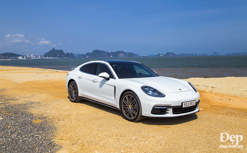 Halong, Vietnam - May 30, 2017: Porsche Panamera 4S 2017 car on the test road in test drive in Vietnam.