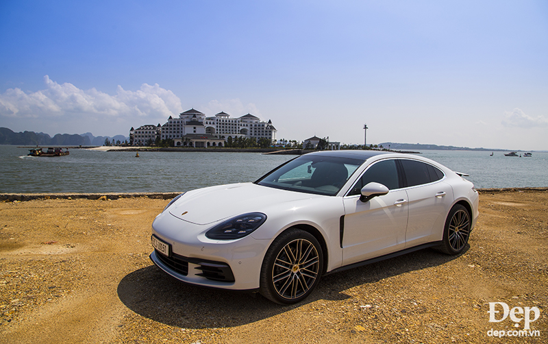 Halong, Vietnam - May 30, 2017: Porsche Panamera 4S 2017 car on the test road in test drive in Vietnam.