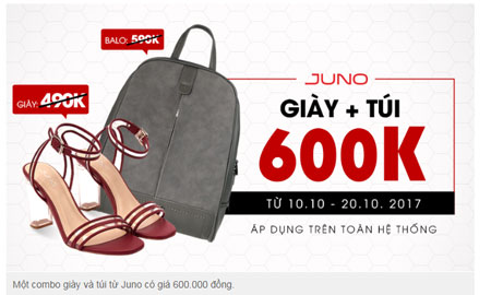 Soái ca Juno khiến chị em “choáng ngợp” tung ưu đãi mua combo giày túi chỉ từ 600.000 đồng.