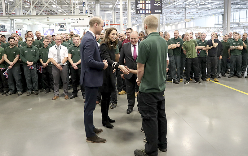 SOLIHULL, ENGLAND - NOVEMBER 22: Prince William, Duke of Cambridge and Catherine, Duchess of Cambridge meet employees during their visit to Jaguar Land Rover on November 22, 2017 in Solihull, England. (Photo by Chris Jackson/Chris Jackson/Getty Images for Jaguar Land Rover) *** Local Caption *** Prince William;Duke of Cambridge;Catherine;Duchess of Cambridge