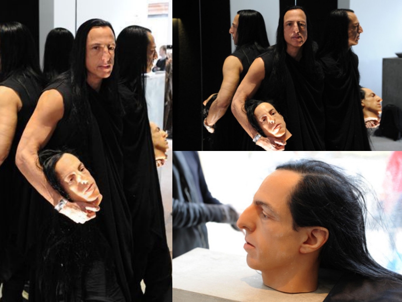 Hình ảnh "cầm đầu" khiến cho những tín đồ của thời trang avant-garde ngay lập tức nhớ đến hình ảnh NTK Rick Owens với chiếc đầu của anh khi xuất hiện trong buổi khai trương cửa hàng mang tên mình ở London vào năm 2009.