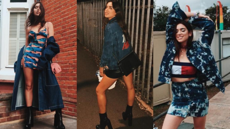 Xu hướng trang phục denim cũng được Dua Lipa "diễn giải" theo nhiều cách thức khác nhau và vô cùng thuyết phục. 