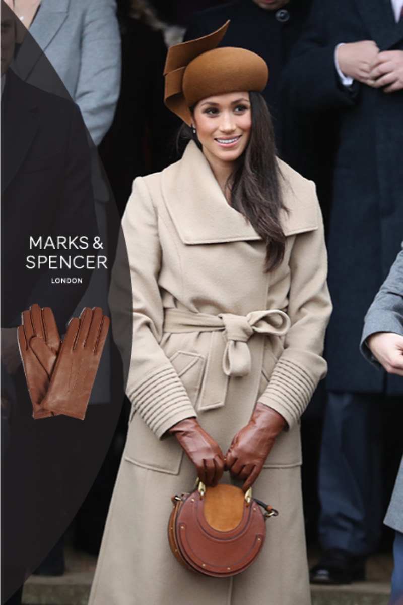 Công nương Meghan Markle mang găng tay da Marks&Spencer khi xuất hiện nhân dịp Giáng sinh tại London.
