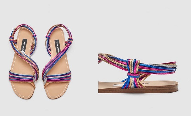 Cuối cùng là đôi sandals đế bệt nhiều màu sắc với chốt kim loại của Zara. Đôi sandals tươi sáng giá cả phải chăng này được các tín đồ đánh giá là khá dễ phối đồ và dễ chịu khi di chuyển. Đây cũng chính là lựa chọn hoàn hảo cho kỳ nghỉ bên bờ biển nhiệt đới sắp tới của các nàng. 
