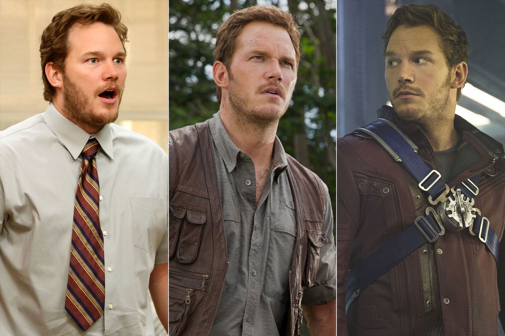  Ba vai diễn đáng nhớ nhất của Chris Pratt: Andy Dwyer (“Parks and Creation”), Owen Grady (“Jurassic World”) và Star Lord (“Guardians of the Galaxy”).