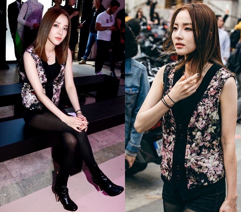 Sandara Park (Dara) gây chú ý gương mặt xinh đẹp như mới 20 và đặc biệt là set đồ đen sành điệu với điểm nhấn từ chiếc áo vest hoa.