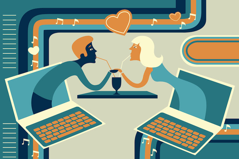 Illustrative of couple representing online dating