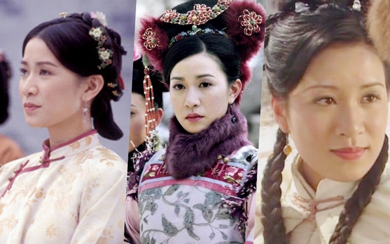 Xa Thi Mạn lần lượt hóa thân trong các bộ phim làm nên tên tuổi (từ trái sang) "Phụng Hoàng Lâu" (2006), "Thâm Cung Nội Chiến" (2004), và "Tuyết sơn phi hồ" (1999).