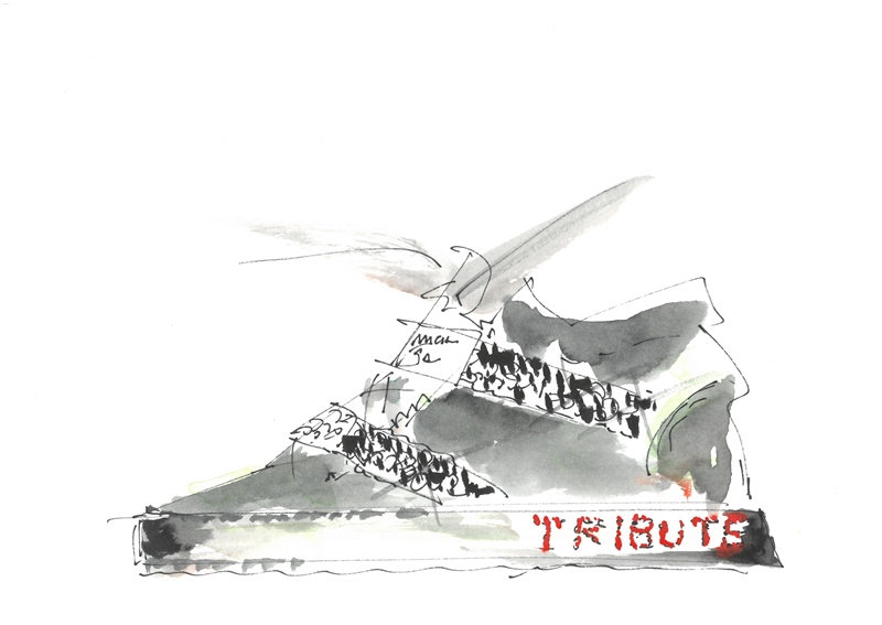 Bản vẽ phác thảo thiết kế giày sneakers đặc biệt của NTK Giuseppe Zanotti. 
