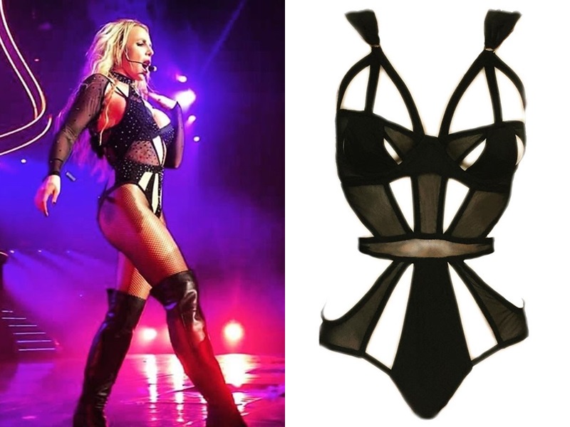 Britney Spears trong một thiết kế bodysuit của Bao Tranchi có kiểu dáng nhấn mạnh ở vòng eo, tạo hiệu ứng thị giác đường cong chữ S cho người mặc.