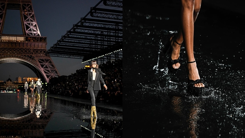 Saint Laurent gây choáng ngợp với màn catwalk trên sàn diễn ngập nước