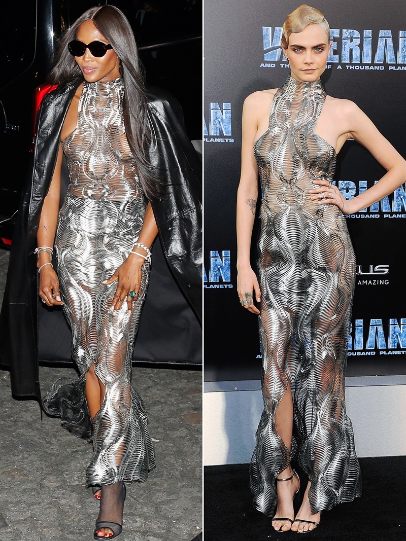 Cùng mẫu váy mà Cara từng mặc, Naomi Campbell cũng đã diện trong một sự kiện khác.