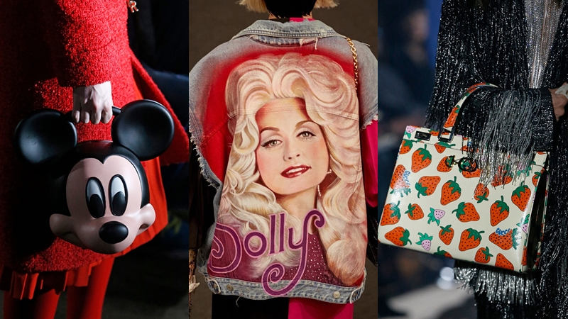 Gucci tung “bom tấn” túi đầu chuột Mickey, quả dâu và áo in hình Dolly Parton