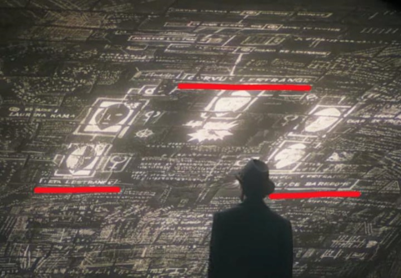 Trong cảnh phim xuất hiện rõ 3 dòng chữ: Corvus Lestrange, Leta Lestrange và Credence Barebone.