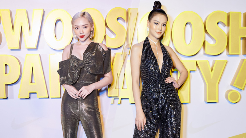 Tóc Tiên và Hoa hậu Phương Khánh đọ dáng với jumpsuit tại dạ tiệc Swoosh Party