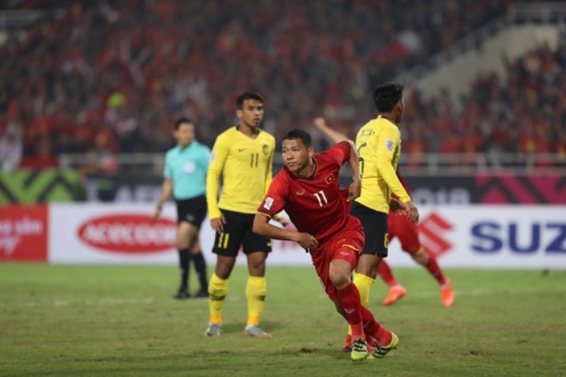 Anh Đức ghi bàn thắng mở tỷ số cho Việt Nam vào lưới Malaysia. (Nguồn: TTVH)