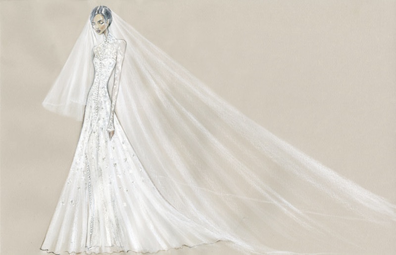 Bản vẽ tay của bộ váy cưới.