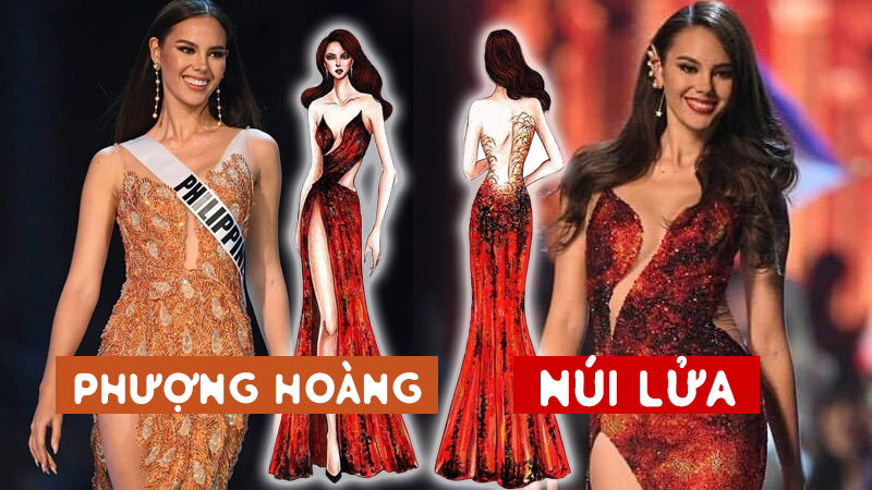 Đầm dạ hội của tân Hoa hậu Hoàn vũ 2018 lấy ý tưởng từ núi lửa và phượng hoàng