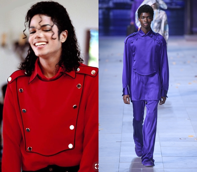 Thiết kế đính đinh tán của Michael Jackson được tái hiện lại bằng tông màu xanh tím.