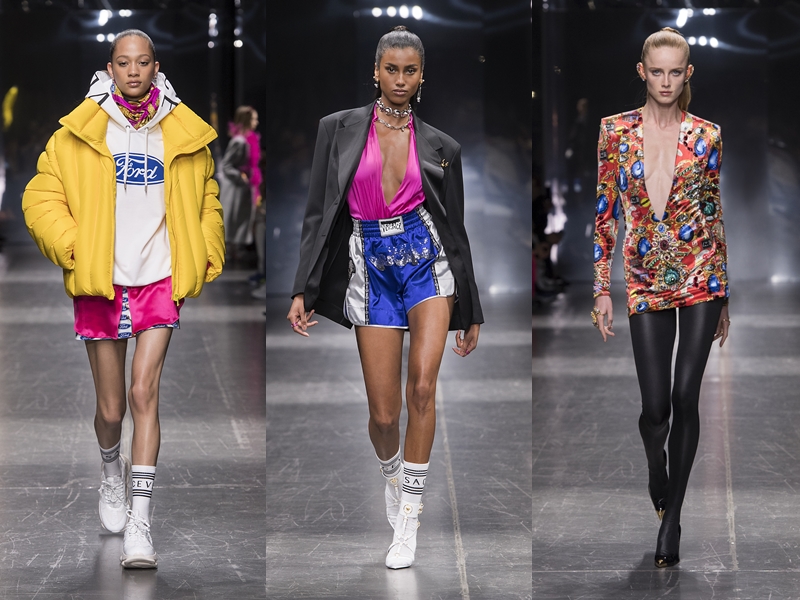 Các thiết kế dành cho nữ trong show Thu Đông 2019 của Versace có nhiều nét tương đồng với trang phục của nam giới, làm rõ nét hơn những xu hướng mà NTK Donatella Versace muốn "lăng-xê".