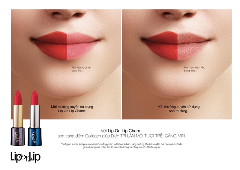 Lip On Lip Charm giữ nét tươi tắn cho làn môi nhờ collagen có trong son.